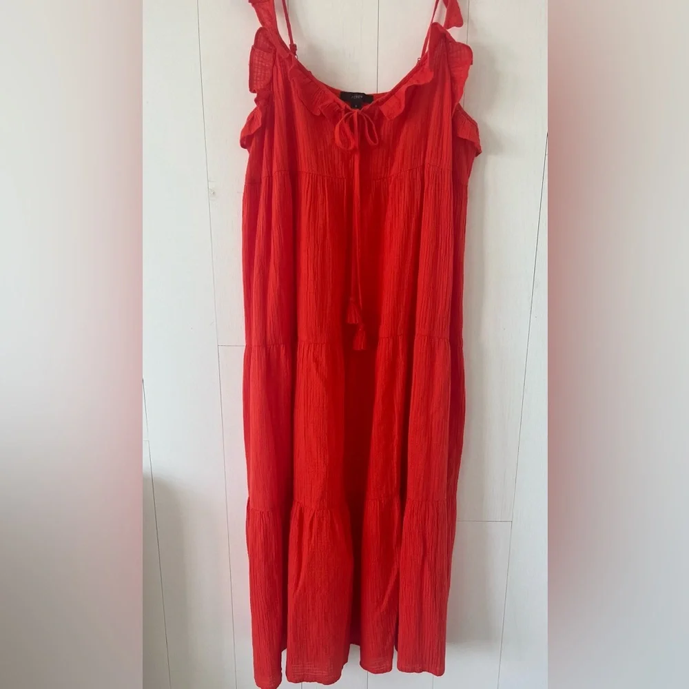 J. Crew Orange Tiered Ruffled Beach Maxi Dress Size Small - Picture 4 of 16
